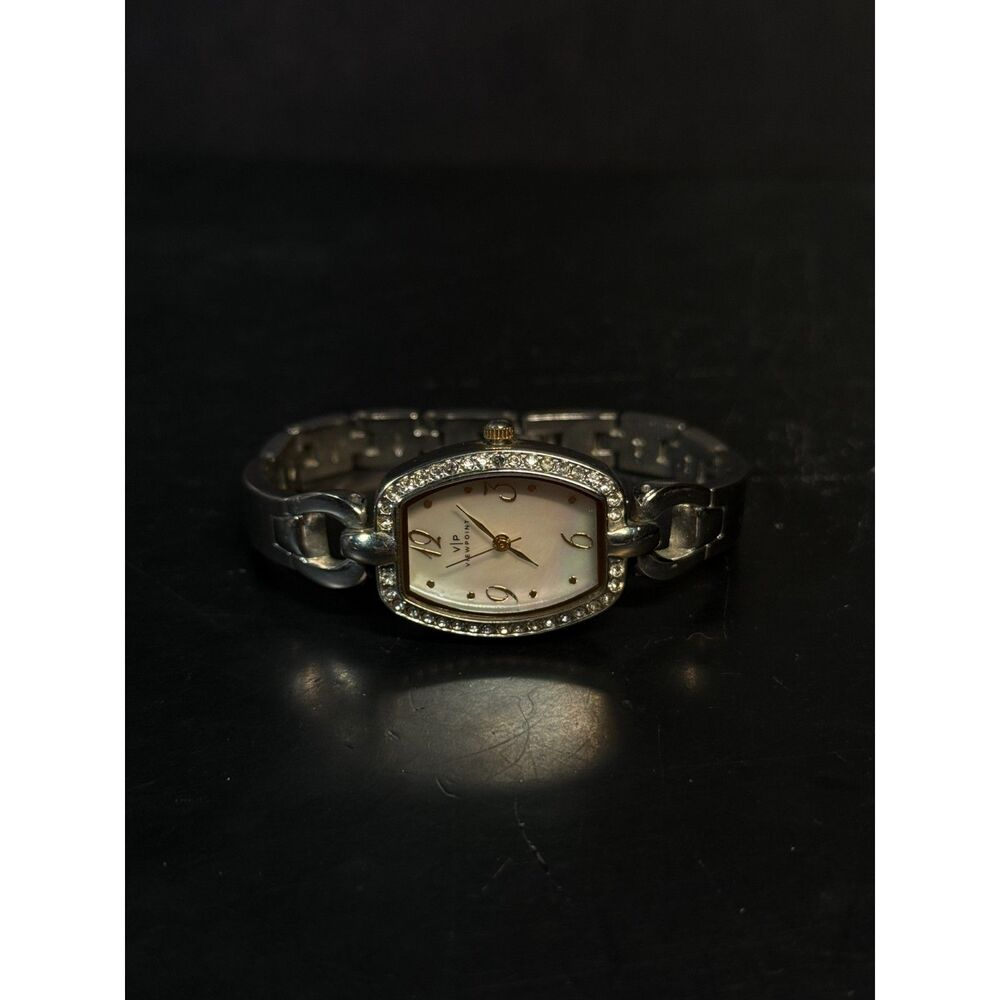 Viewpoint Women's Crystal Bezel Quartz Watch Silver Band 6.75"